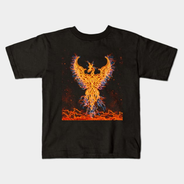 Golden Fenix Fire Storm Kids T-Shirt by Korvus78